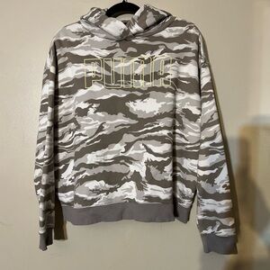 Puma Gray and White Camo Hoodie with Yellow Logo